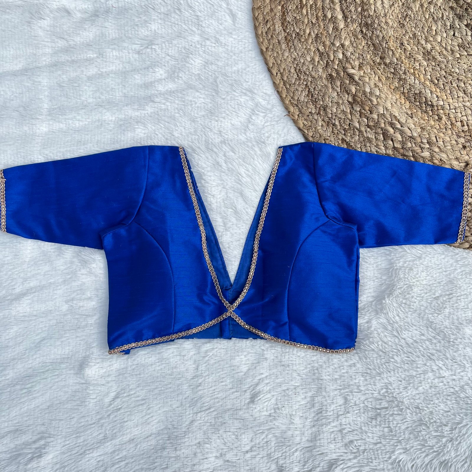 royal-blue-deep-v-neck-raw-silk-blouse-barikiyaan